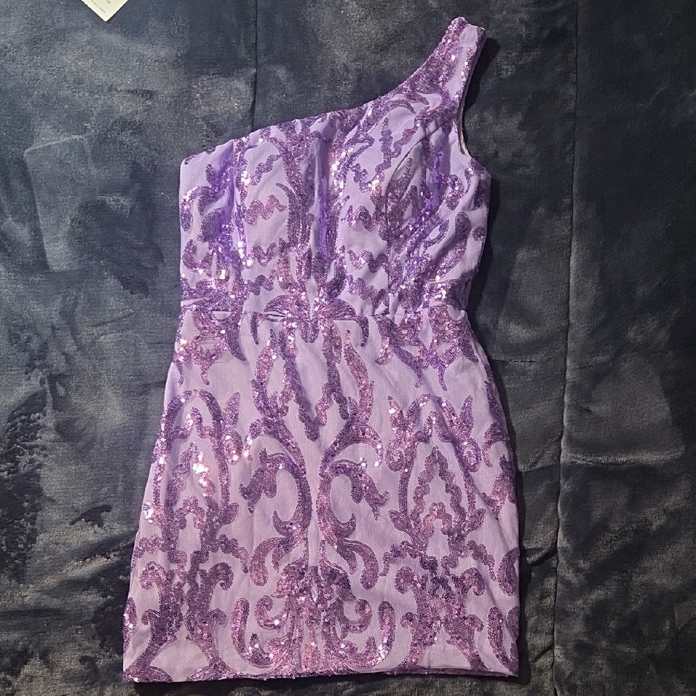 Lavender One-Shoulder Sequin Cocktail Dress